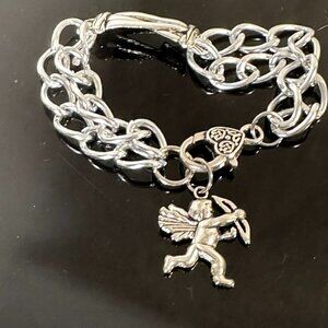 Angel Cherub Love Knot Celtic Silver Chain Bracelet Cupid Heart Gift Charm